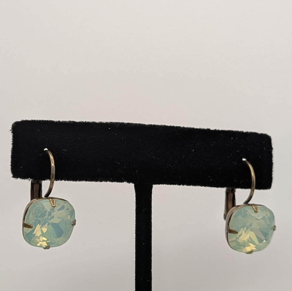 Liz Palacios Gold Plated Swarovski Crystal Earrings Chrysotile Opal